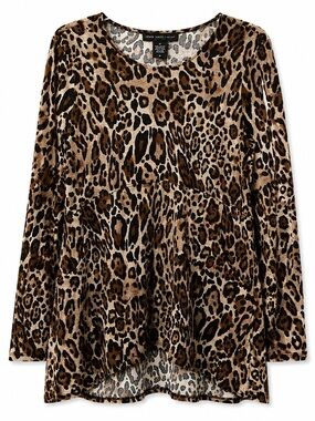 Joan Vass Leopard Print Long Sleeve Tunic - Brown & Black